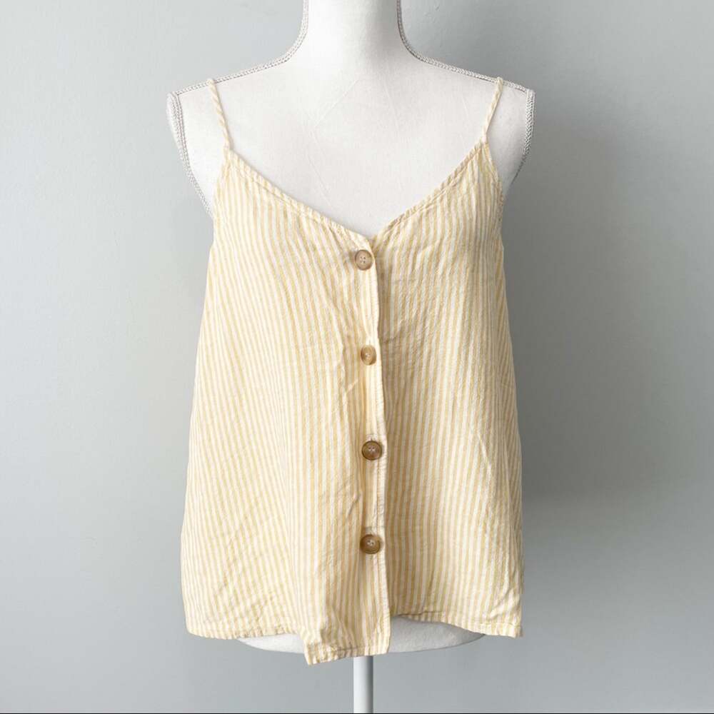 BP linen yellow striped tank top buttons size medium